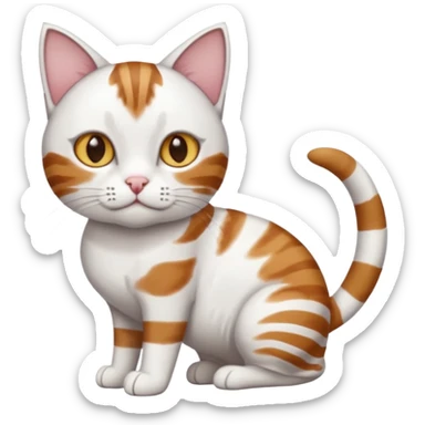 a white cat with brown tabby patches on the top of his head (ears) a patch on its side/arm and a striped tail the rest of the body is bright white sticker