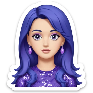 Katy Perry with long indigo hair,  lavender sequin outfit sticker