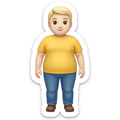 A 3D emoji in iOS emoji aesthetic style of a chubby full-body person standing upright, with round belly, soft features, and a cheerful smile. Glossy texture, bright lighting, minimal white background, friendly and expressive design. sticker