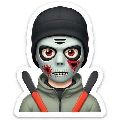 make a, zombie, boy, blackhair with a ski mask pull from nike ou syna, creepy expression emoji sticker