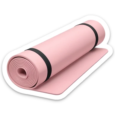 Soft light pink yoga mat rolled up, pastel background, minimal style sticker