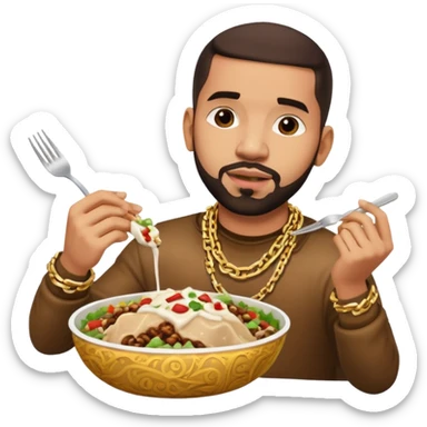 Drake wearing a chain eating a chipotle burrito bowl sticker
