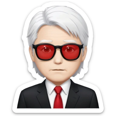 Satoru Gojo from Jujutsu Kaisen with white hair, black suit, red tie, and sunglasses sticker