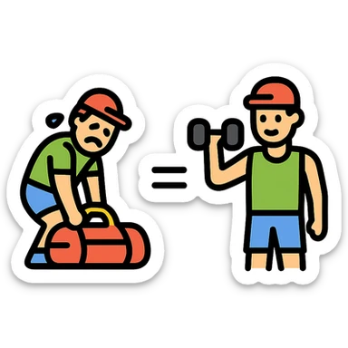 The picture is devided into two parts  the firts picture shows asportsman is struggling to lift a gymbag, the second one show the same sportsman doing a workout. There's sybmol equal between these pictures sticker