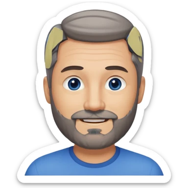 A middle-aged man with a medium black and gray beard, short dark hair cut to the scalp on the sides and combed back on top, blue eyes, smiling, tan skin tone sticker