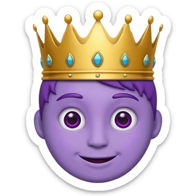 An emoji of Wemmbu, purple skinned, 2 dots for eyes. :] smile and golden crown sticker