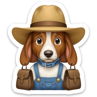 toothless hillbilly basset hound wearing a stetson and dungarees and has bagfs under the eys sticker