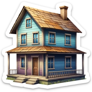 a house transforming into a derelict house, gradient effect sticker