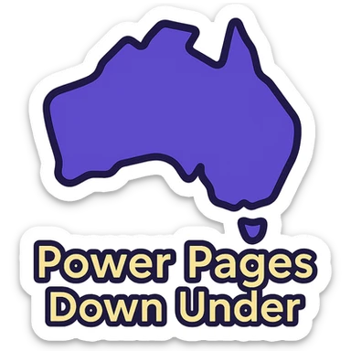 minimalist outlined icon of Australia map with thin lines, text 'Power Pages Down Under' in modern sans-serif font, color palette #403DAD, vibrant purple, #fff7ad accents, no extra icons or overlays sticker