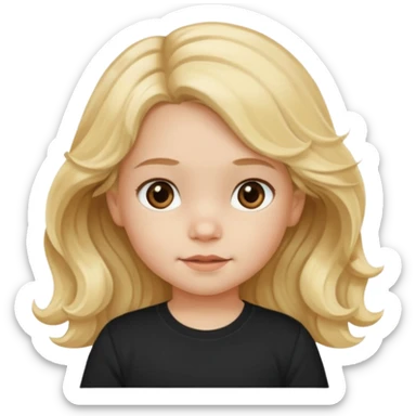 3yr old girl wavy long blond hair brown eyes black tshirt sticker