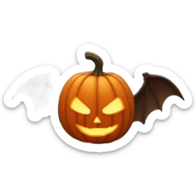 pumpkin on fire with bat wings sticker