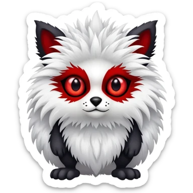a fuzzy white with black belly and red eyes exotic edgy vernid-fionbri-creature full body sticker