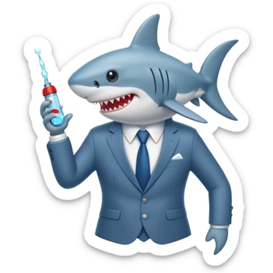 draw a vacuum sealed cute shark in a suit sticker