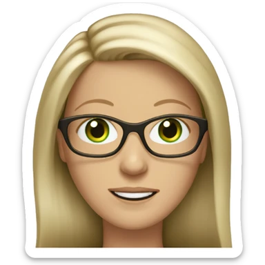 Middle aged white woman long  dark blonde hair green eyes with glasses  sticker
