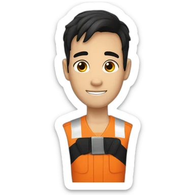 white boy with black hair in orange prisoner uniform sticker