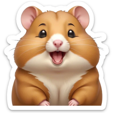 Cinematic Cute Yawning Brown Hamster Portrait Emoji, Head tilted slightly with a dramatic, wide-open yawn, showcasing a smooth, rich brown coat with tiny droopy ears, round dark eyes barely open in drowsy contentment, Simplified yet irresistibly adorable features, highly detailed, glowing with a soft, cozy glow, high shine, relaxed yet expressive, stylized with a touch of whimsy, bright and endearing, soft glowing outline, capturing the essence of a sleepy yet affectionate hamster, so drowsy it feels like it could stretch out of the screen and curl up for a nap! sticker