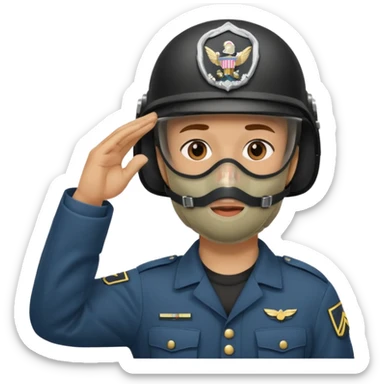 Soldier saluting with helmet + mouth mask sticker