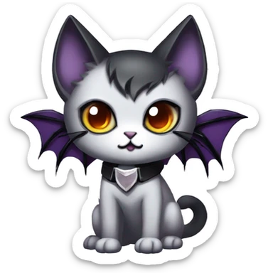   cool edgy kawaii ethereal dark-punk-themed animal vampiric cat-hybrid Fakemon with fangs and bat-wing-ears with a collar full body sticker
