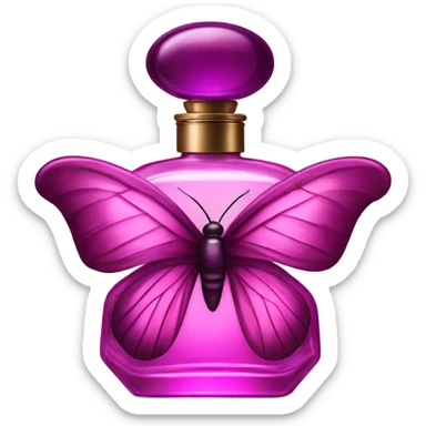 A dreamy vintage perfume bottle in dark pink, adorned with delicate violet butterfly wings. sticker