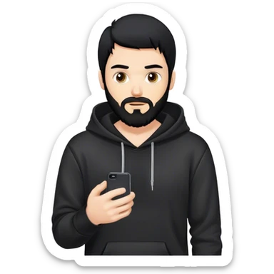 hackeur blanc cheveux noir barbe et capuche noir avec un iphone sticker