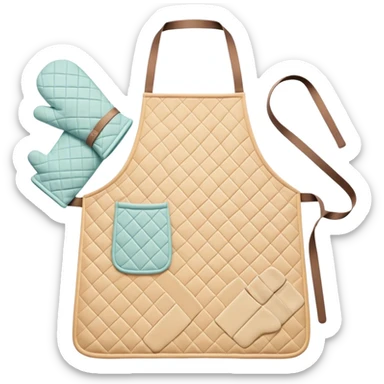 Cinematic Realistic Apron & Oven Mitts, a neatly folded soft pastel apron with subtle fabric textures, resting next to thickly padded oven mitts with a quilted pattern, warm golden kitchen lighting reflecting off the fabrics, evoking a sense of homely warmth and culinary creativity. sticker