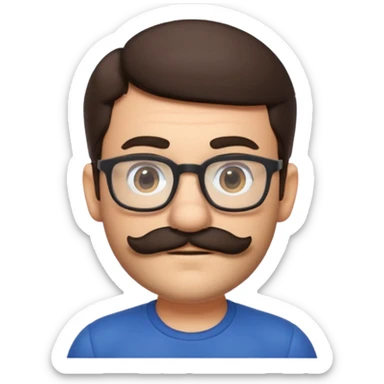Mario from Super Mario as a person with glasses, short dark hair, mustache and beard sticker