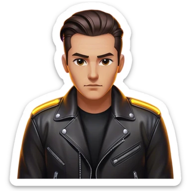 A lone biker with slicked-back hair, wearing a leather jacket, his face partially lit by neon lights sticker