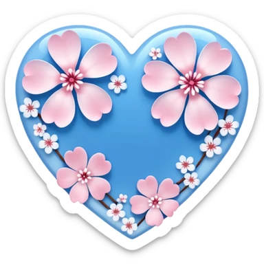  blue sakura heart, heart made of white sakura petals with pink accents, remove background sticker