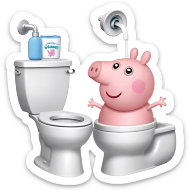 genera una botella stanley con un dibujo de peppa pig con un vater y que halla un texto que ponga: pepa vamo' al baño sticker