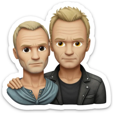 Cinematic realistic ultra HD - musician Sting leaning against a stone sculpture sticker