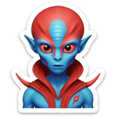 alien living in desert, dressed like a desert alien, red/blue colorful, accessories, just face  sticker