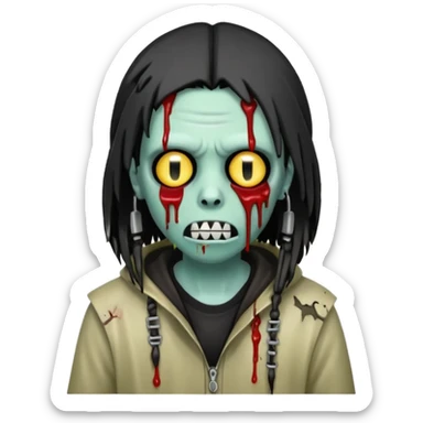 trap hood zombie emoji with saw and drip and emo black hair with dreads  sticker