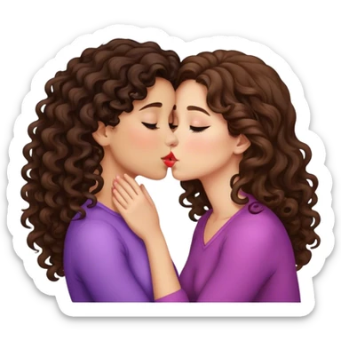 A brunette girl kisses a curly brunette sticker