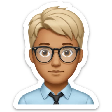 Erstelle mir eine Emoji von einem Jungen. Hautfarbe Bräunlich, Jung und Gutaussehend, mit durchsichtiger Brille und playboy Frisur  sticker