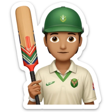 i want a emoji suitable for a logo s well.
it should contain a man holding cricket bat and is wearing all the cricket accessories with no human face  sticker