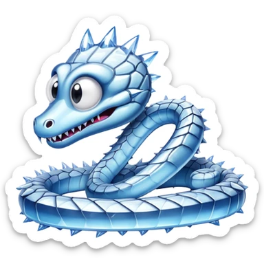 A snake made of ice with cute googly eyes, the scales are spiky sticker