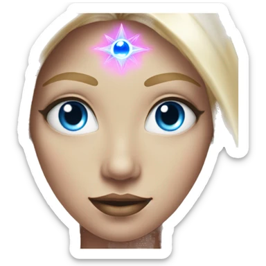 magical diva with thin pink andromedan face long blonde hair and blue eyes glowing third eye sticker