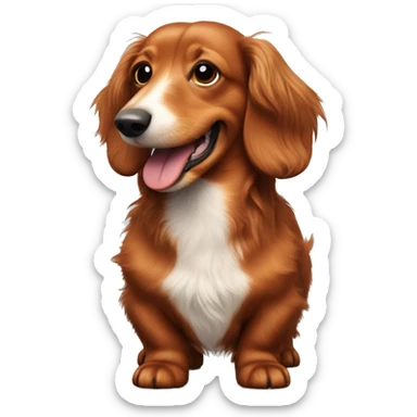 Smiling Fat Miniature red long haired dachshund whole body scruffy sticker