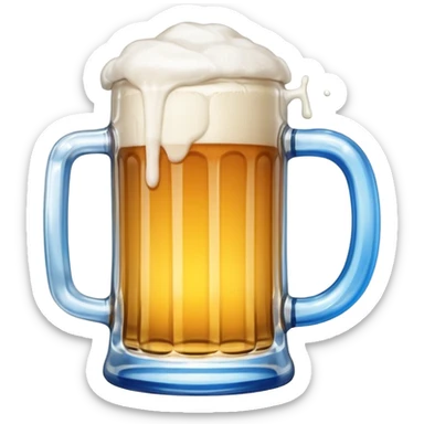 A large clear glass mug with a bright blue liquid inside.  Make the mug thicker and white/clear, not blue. beer stein. Handle is not blue. The walls of the mug are very thick and white sticker