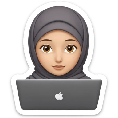 A girl wearing a gray hijab and with hazel eyes is carrying a laptop, not a laptop, just a regular laptop. sticker