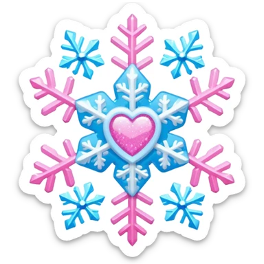 snowflake pink heart color white baby blue and pink glitter glow basic realist sticker