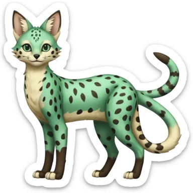 Epic complex detailed dark-emerald-green dark-brown beige pastel realistic aesthetic-scenic-Fakémon-Sprigatito-Floragato-Meowscarada-Trico-Sergal-Serval-Vernid-creature (full body) sticker