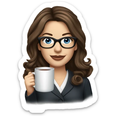 Lifelike Kate Beckinsale blue eyes wearing glasses in a business dress drinking a cup of tea  sticker