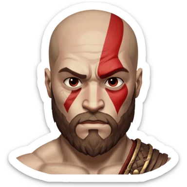 Visage de Kratos du jeu PlayStation a la perfection, c'est a dire que la marque rouge doit partir jusqu'à l'arrière du crâne  sticker