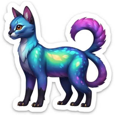 Colorful dark tropical iridescent nebulae exotic cute cool beautiful shiny beautiful fantasy-caracal-civet-genet-sergal-vernid-Gryphon-Cacomistle-Trico-oncilla-animal-Fakémon-hybrid-fursona (full body) sticker