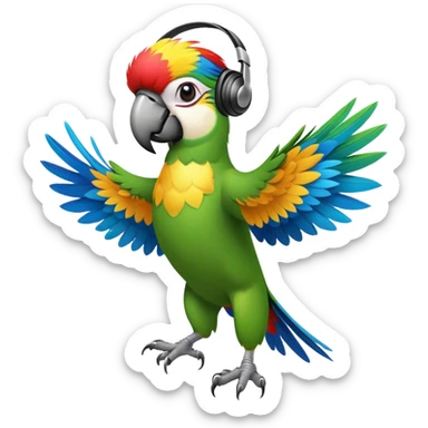 A parrot with a headset dancing to the rhythm sticker