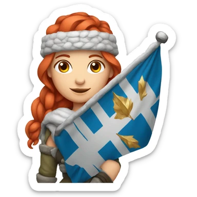 female winter mountaineer red hair holding greek flag sticker