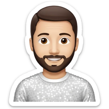 Terry Coldwell (male singer) from East 17 with light skin, dark brown hair and short beard, white sequin outfit sticker