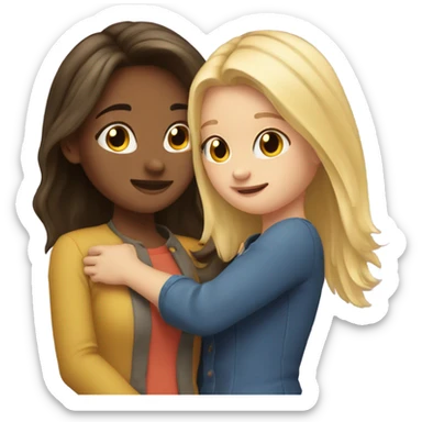 Best friends blonde girl and brunette girl hugs sticker