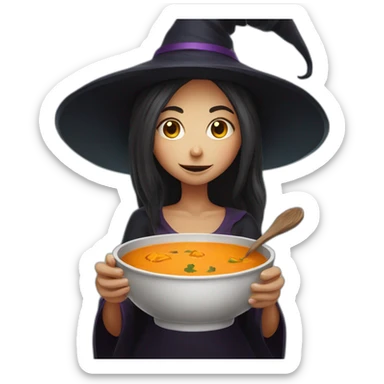 Girl witch eating soup of pumpkin  sticker